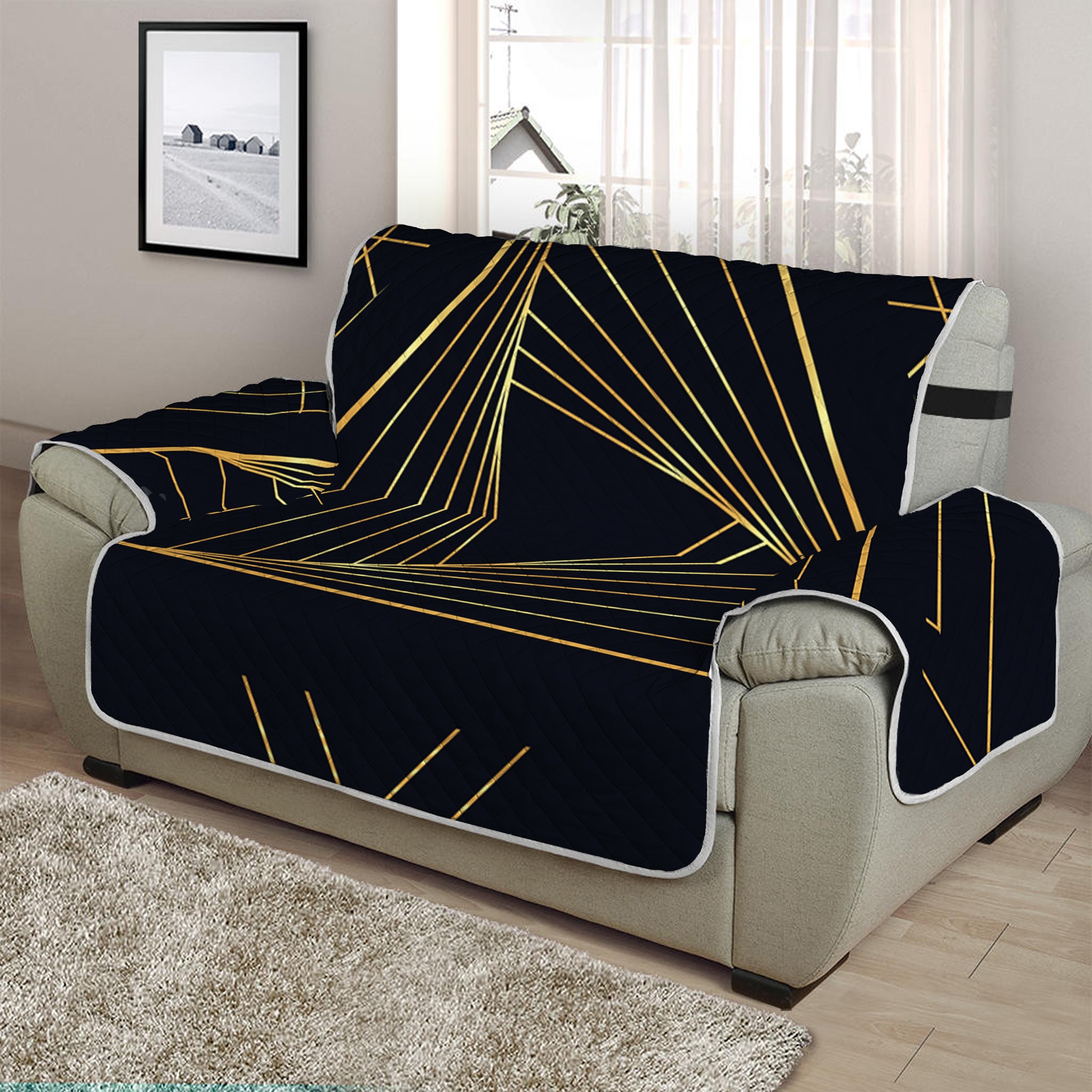 Golden Pyramid Print Half Sofa Protector