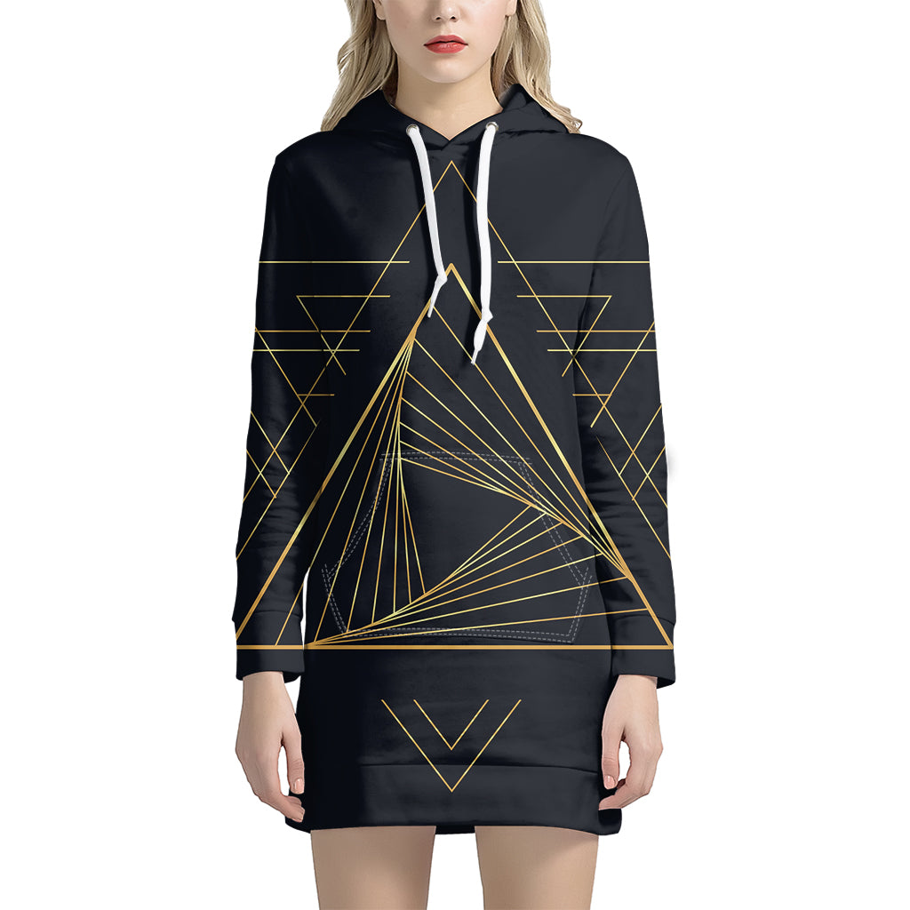 Golden Pyramid Print Pullover Hoodie Dress