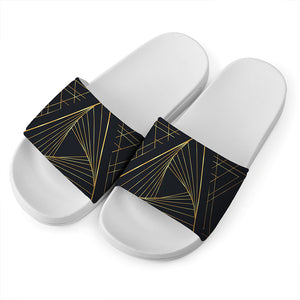 Golden Pyramid Print White Slide Sandals