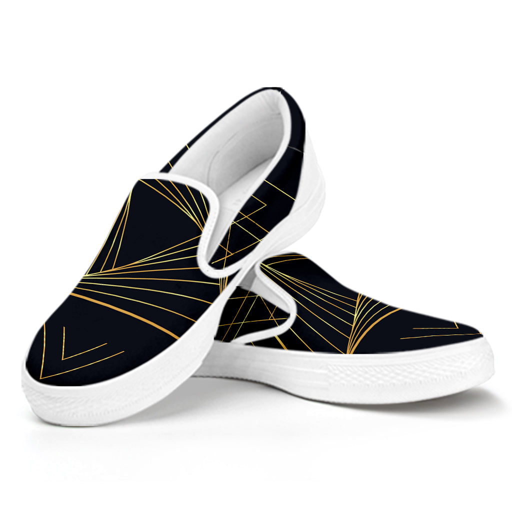 Golden Pyramid Print White Slip On Shoes