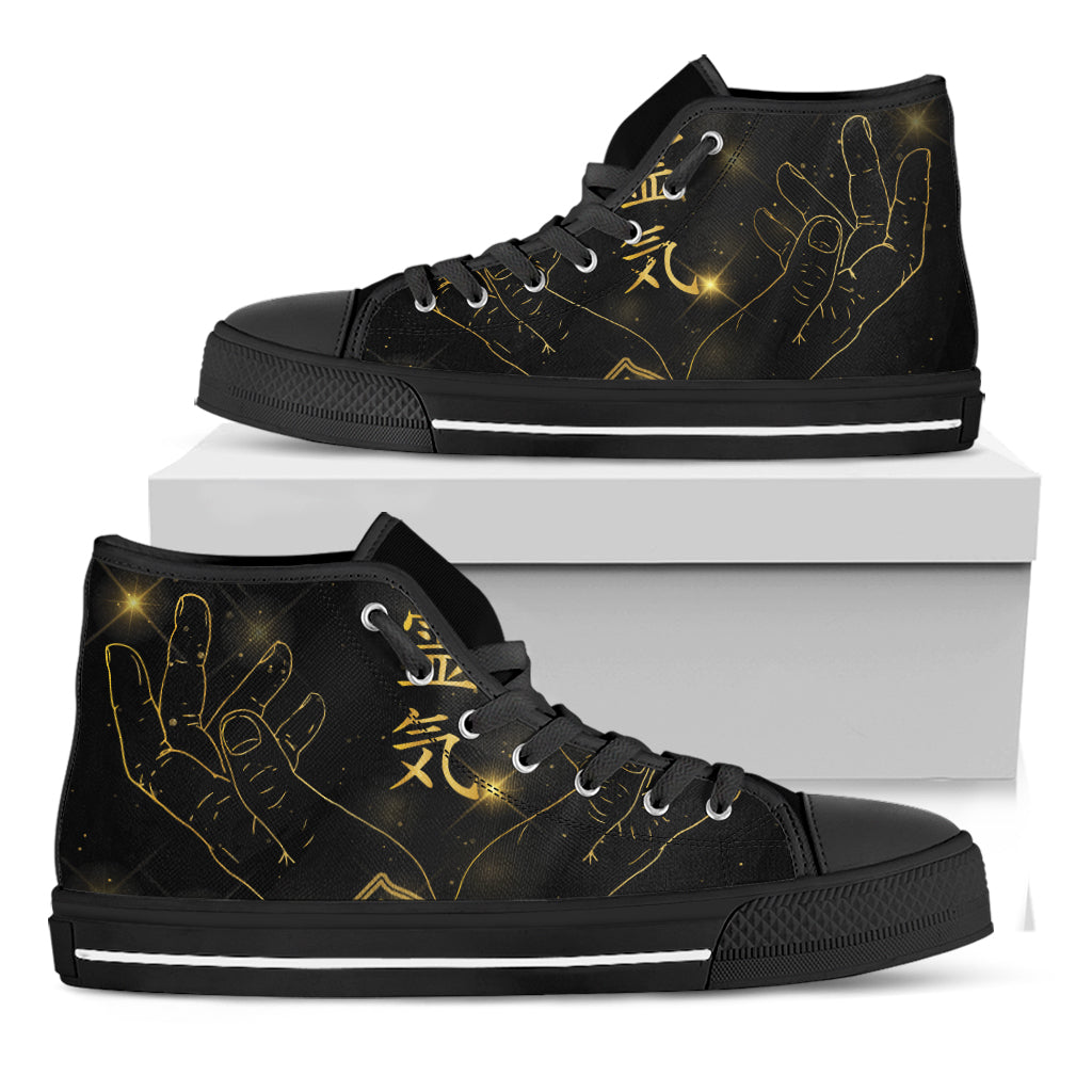 Golden Reiki Print Black High Top Shoes