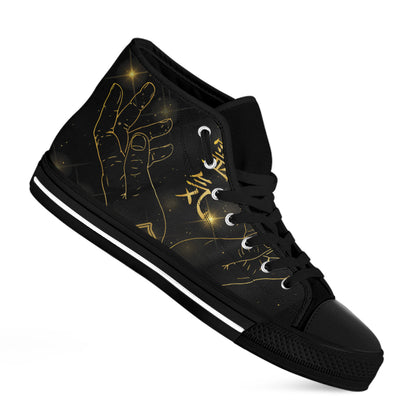 Golden Reiki Print Black High Top Shoes