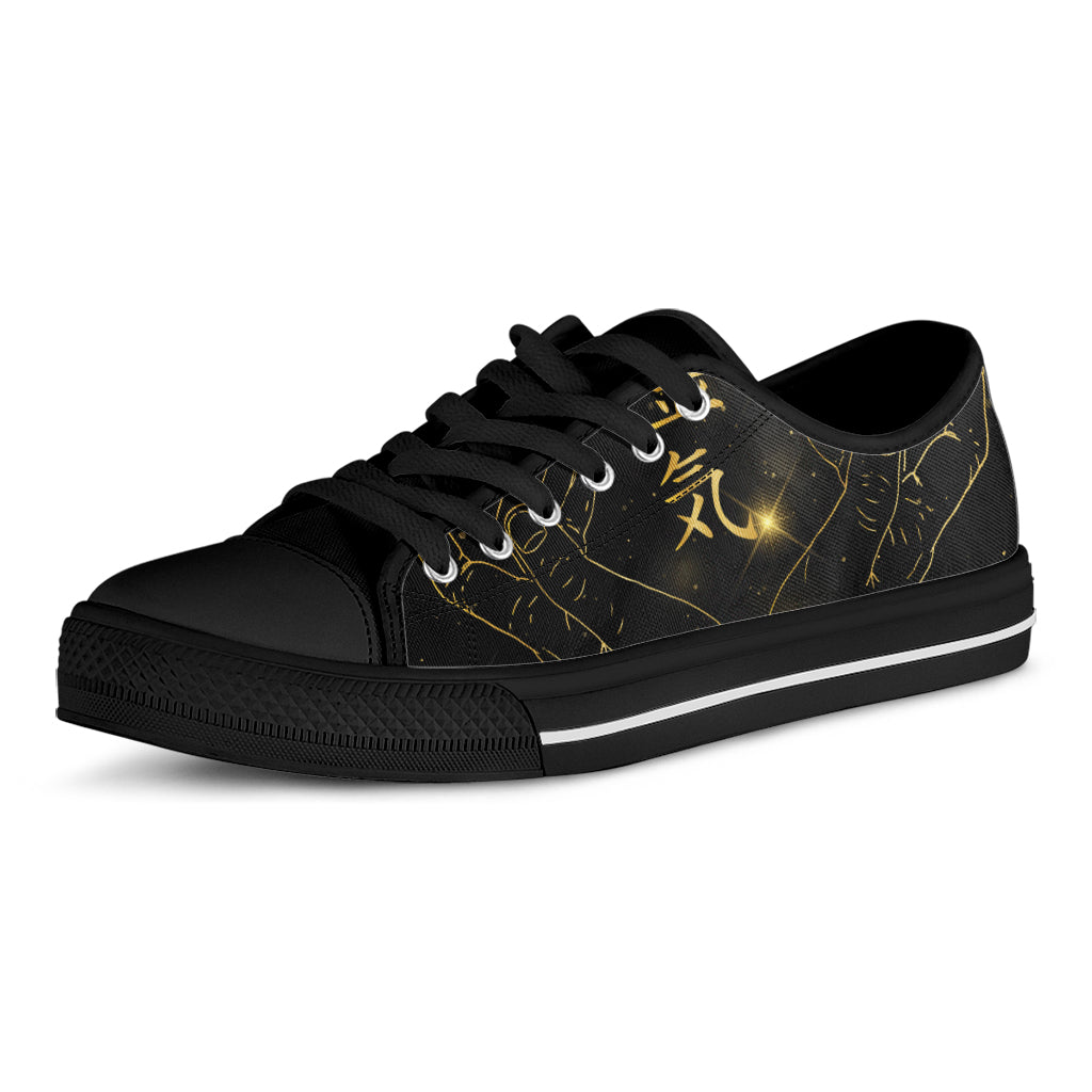 Golden Reiki Print Black Low Top Shoes 