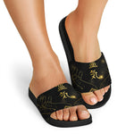 Golden Reiki Print Black Slide Sandals