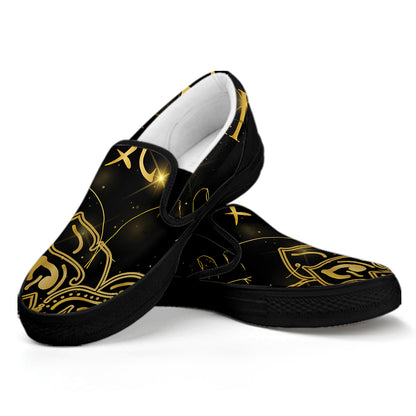 Golden Reiki Print Black Slip On Shoes