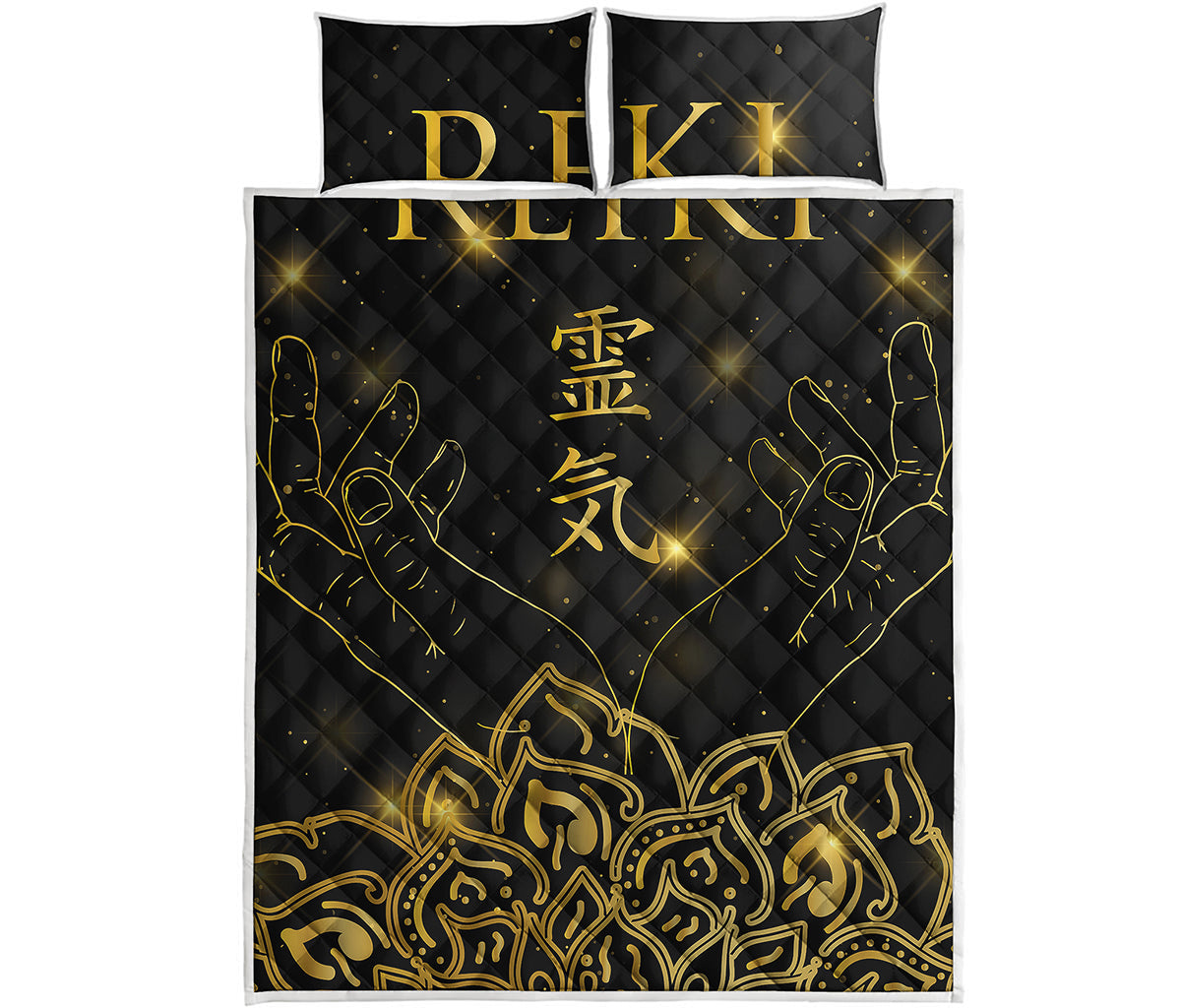 Golden Reiki Print Quilt Bed Set