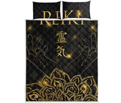 Golden Reiki Print Quilt Bed Set