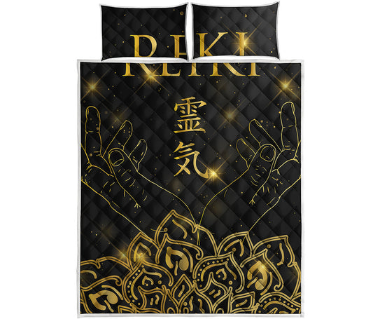 Golden Reiki Print Quilt Bed Set