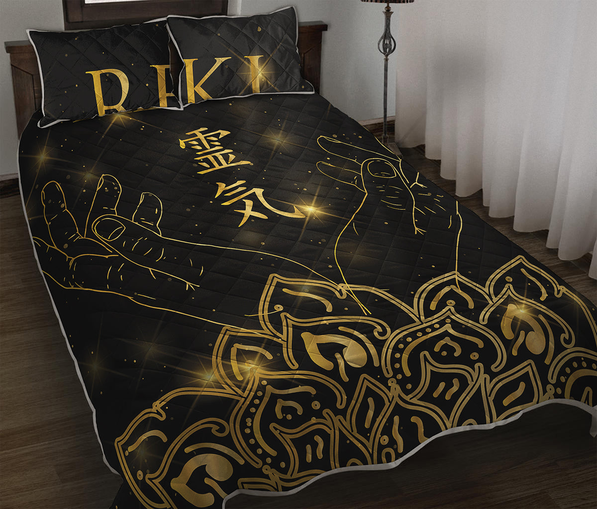 Golden Reiki Print Quilt Bed Set