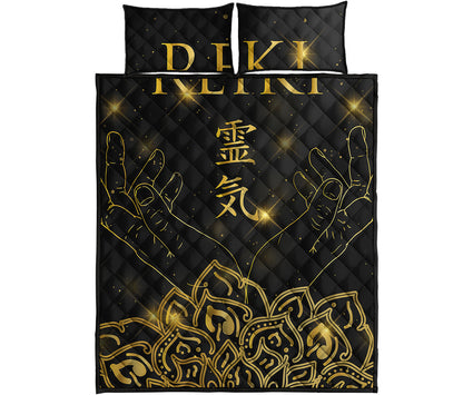 Golden Reiki Print Quilt Bed Set