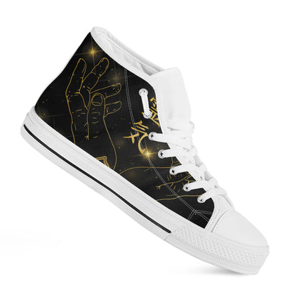 Golden Reiki Print White High Top Shoes