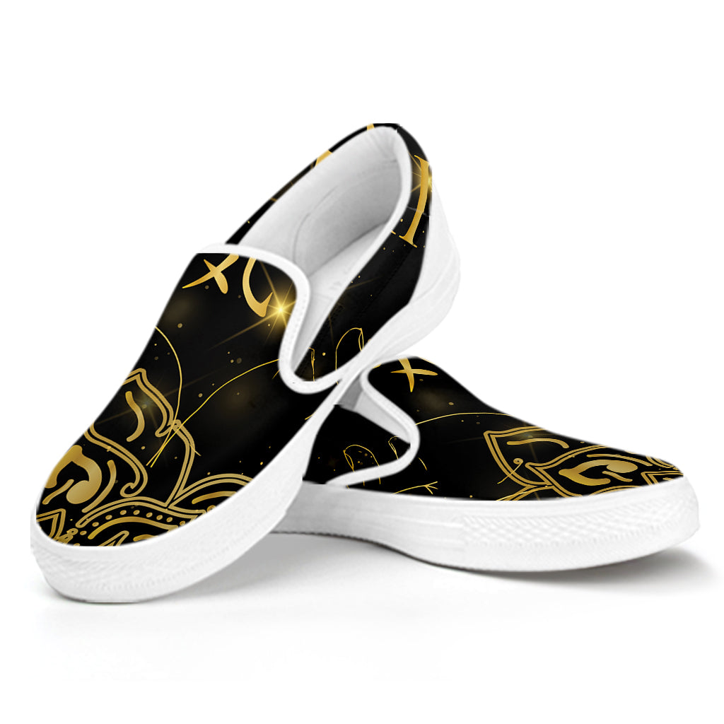 Golden Reiki Print White Slip On Shoes