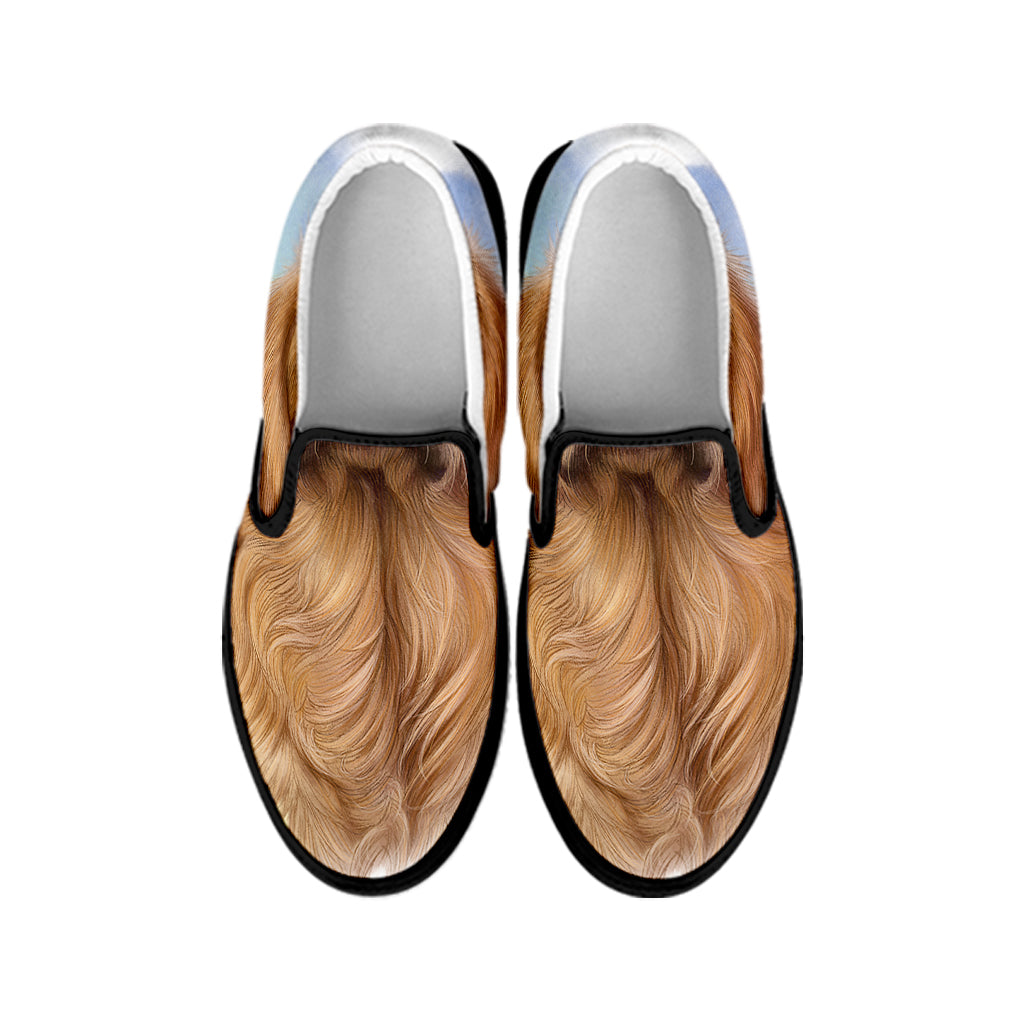 Golden Retriever Portrait Print Black Slip On Shoes