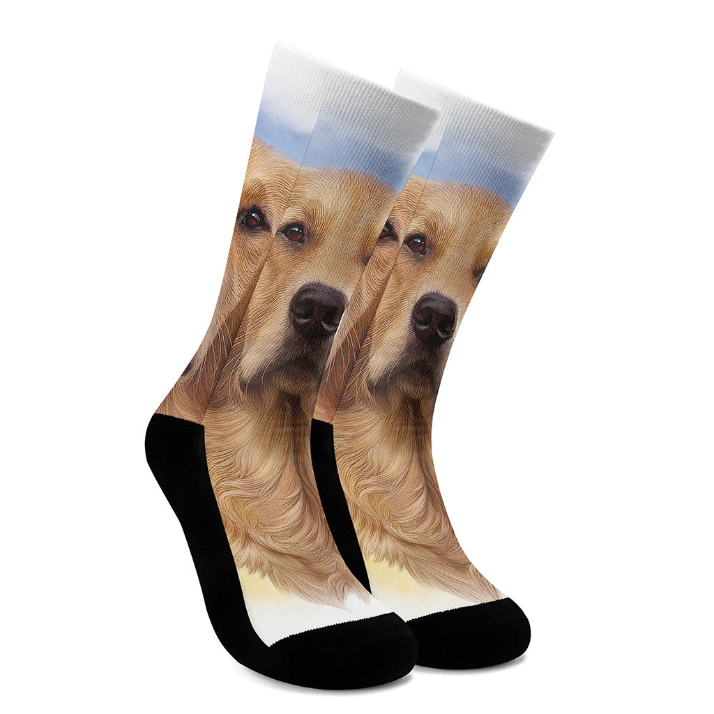 Golden Retriever Portrait Print Crew Socks