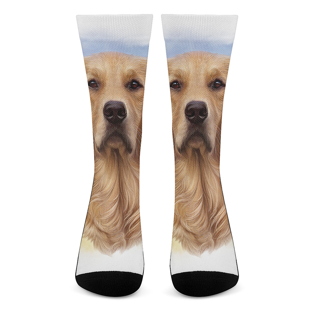 Golden Retriever Portrait Print Crew Socks