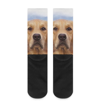 Golden Retriever Portrait Print Crew Socks