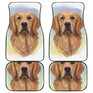 Golden Retriever Portrait Print Front and Back Car Floor Mats