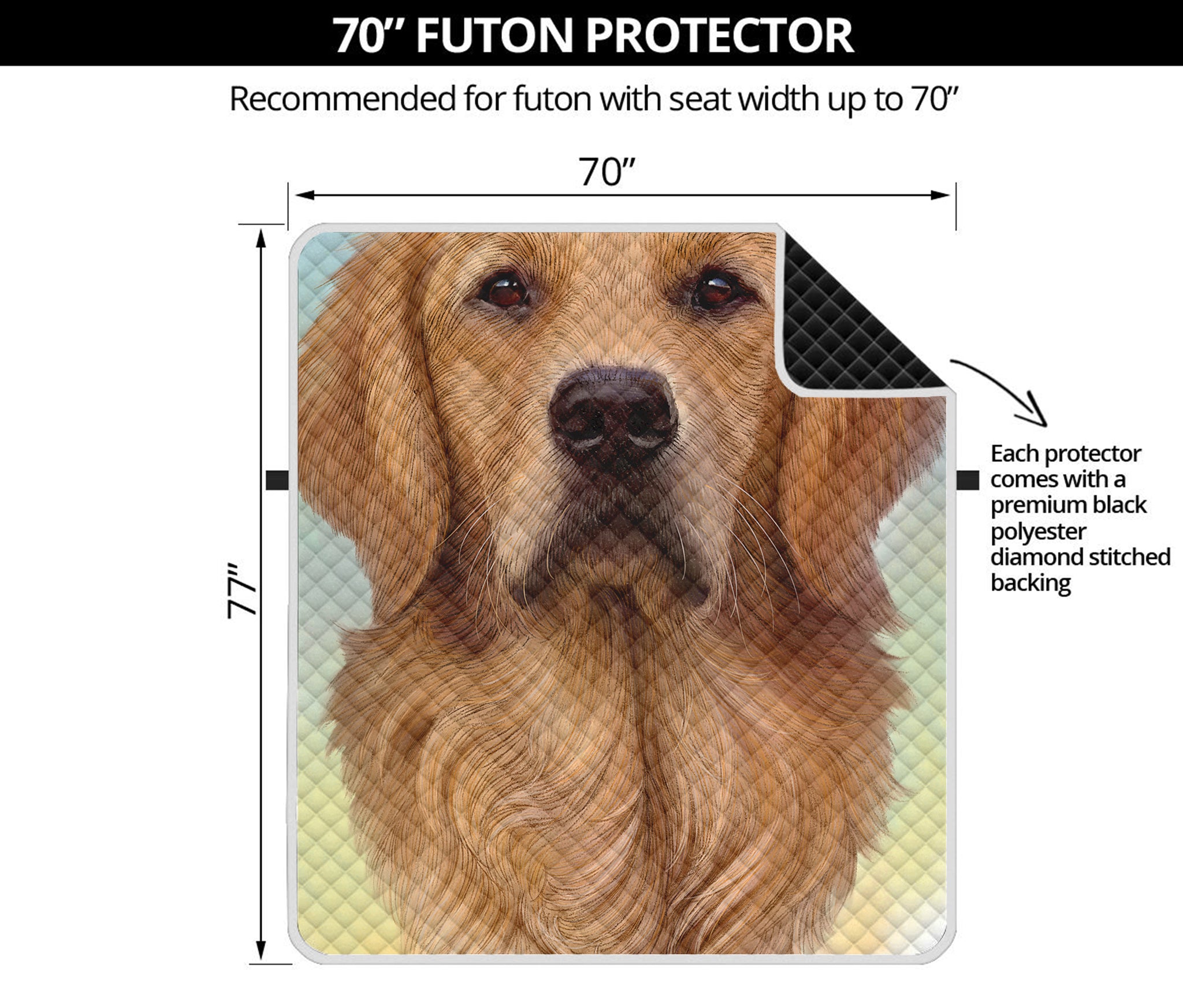 Golden Retriever Portrait Print Futon Protector