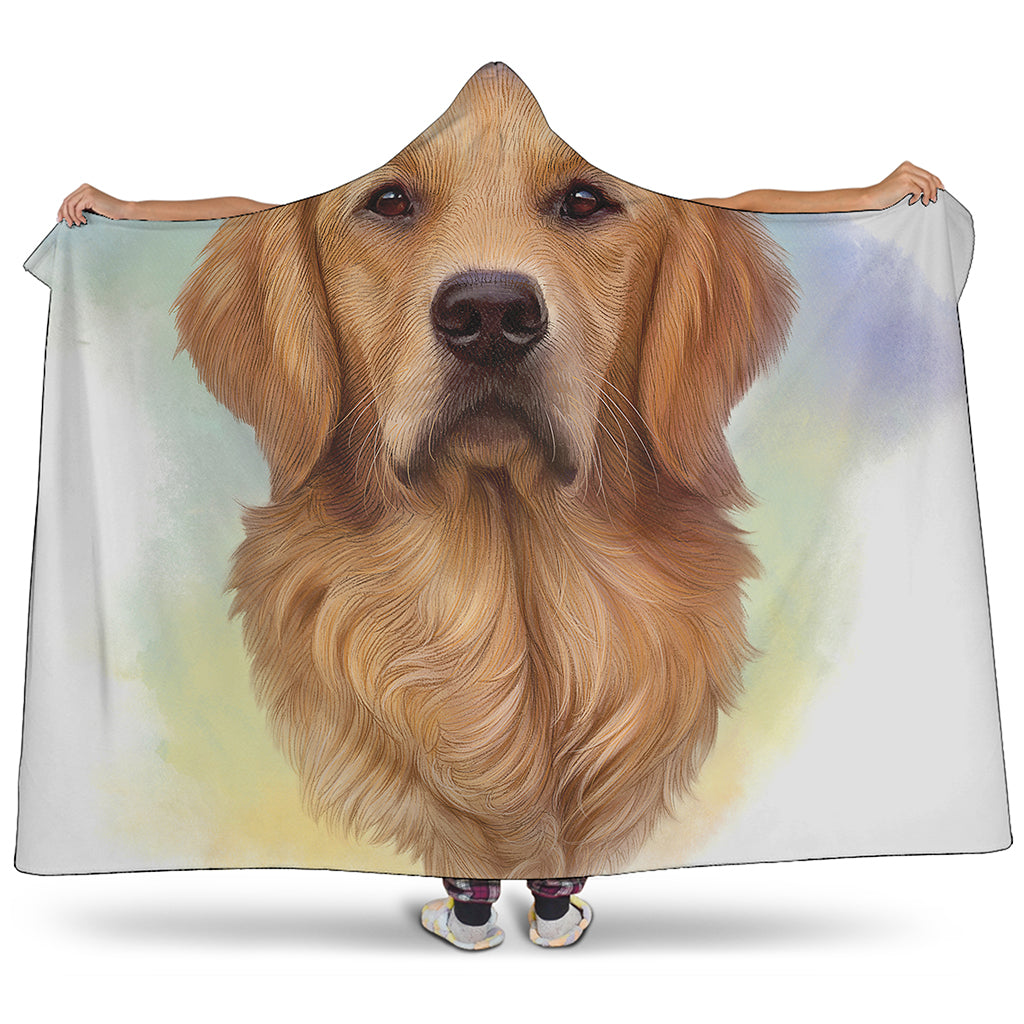 Golden Retriever Portrait Print Hooded Blanket