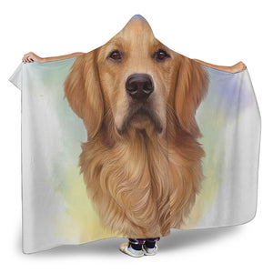 Golden Retriever Portrait Print Hooded Blanket