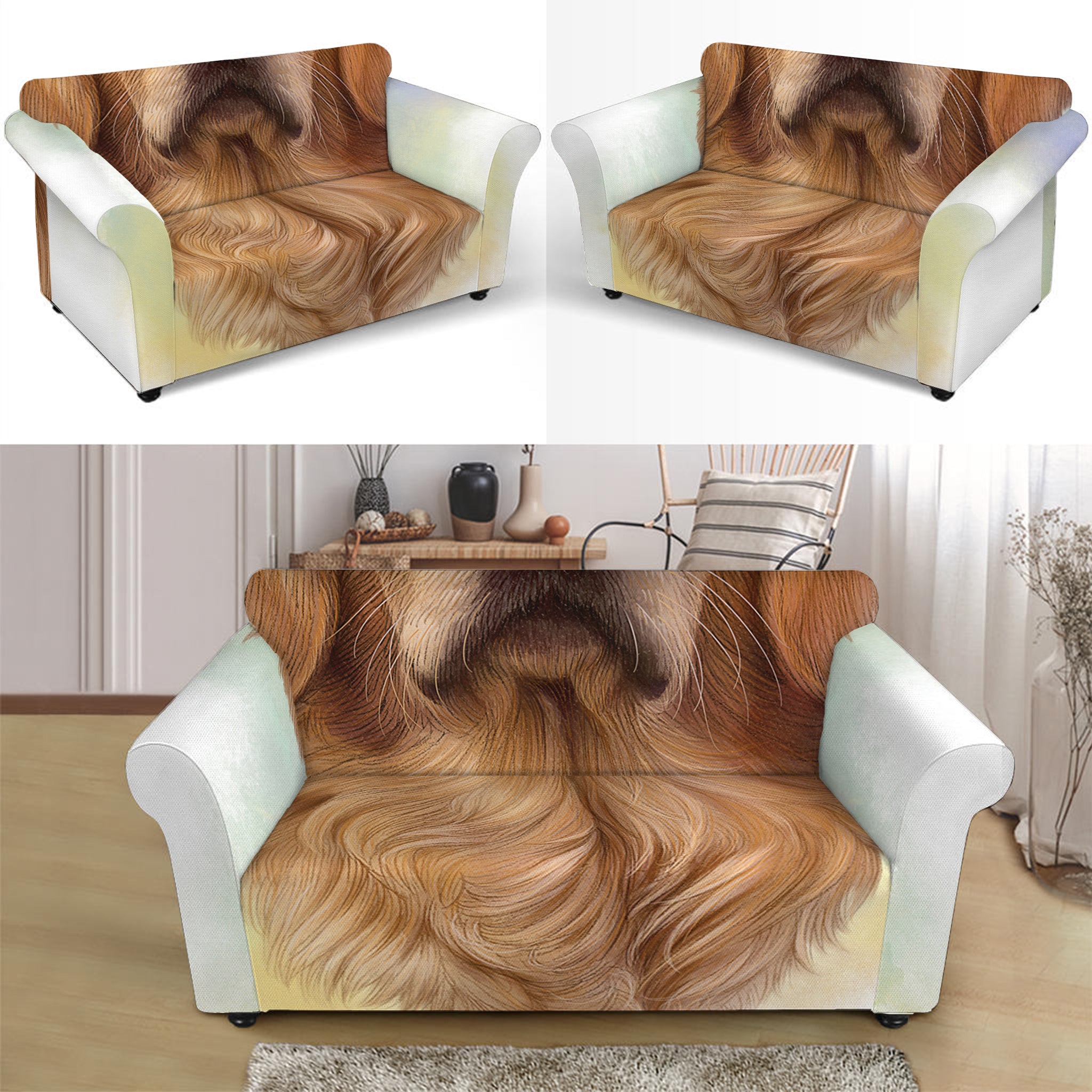 Golden Retriever Portrait Print Loveseat Slipcover