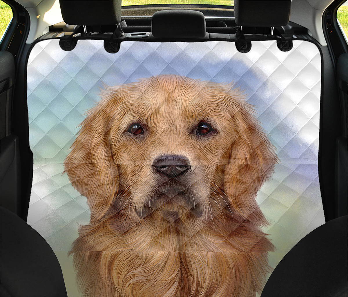 Golden Retriever Portrait Print Pet Car Back Seat Cover