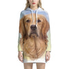 Golden Retriever Portrait Print Pullover Hoodie Dress