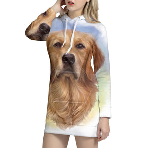 Golden Retriever Portrait Print Pullover Hoodie Dress