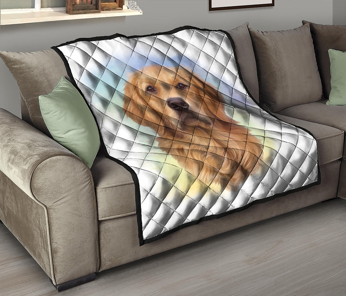 Golden Retriever Portrait Print Quilt