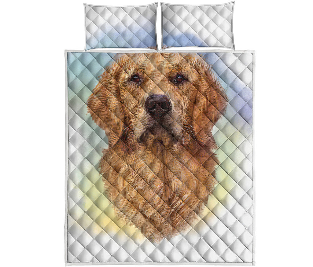 Golden Retriever Portrait Print Quilt Bed Set