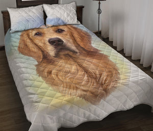 Golden Retriever Portrait Print Quilt Bed Set