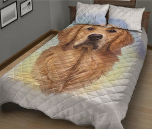 Golden Retriever Portrait Print Quilt Bed Set