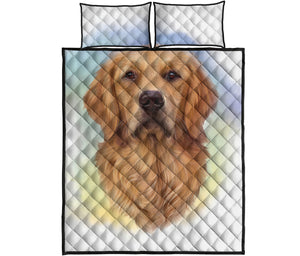 Golden Retriever Portrait Print Quilt Bed Set