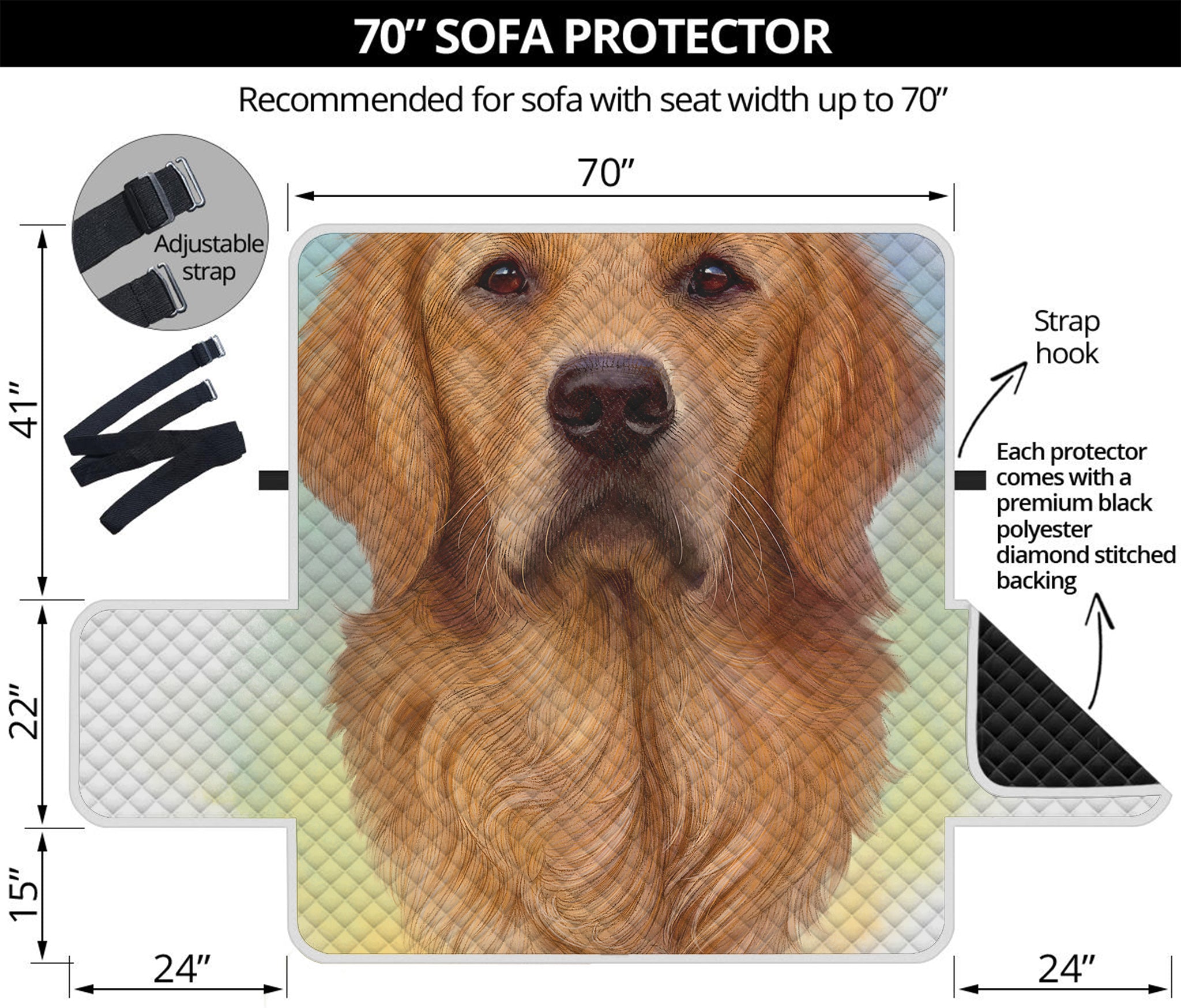 Golden Retriever Portrait Print Sofa Protector