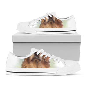 Golden Retriever Portrait Print White Low Top Shoes