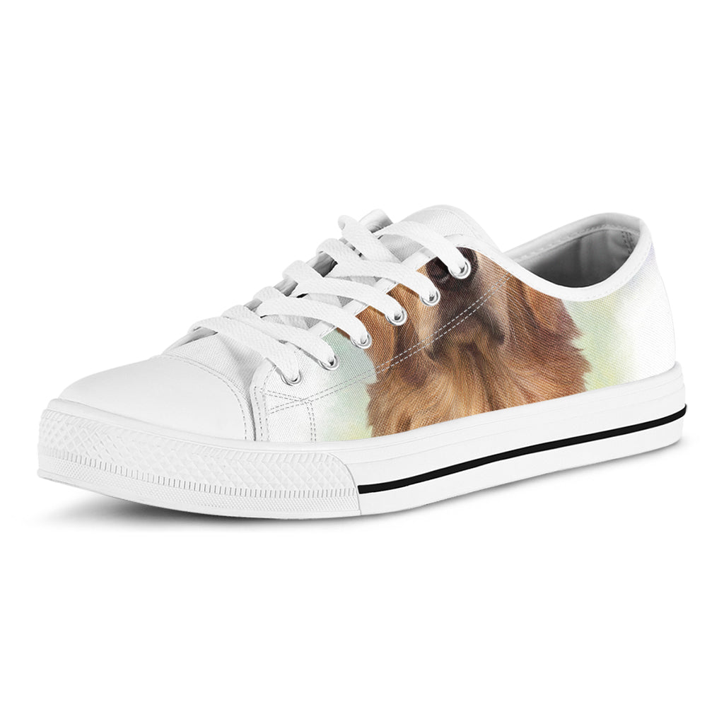 Golden Retriever Portrait Print White Low Top Shoes