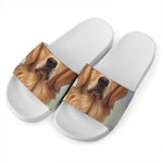 Golden Retriever Portrait Print White Slide Sandals