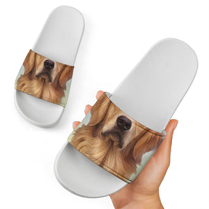 Golden Retriever Portrait Print White Slide Sandals