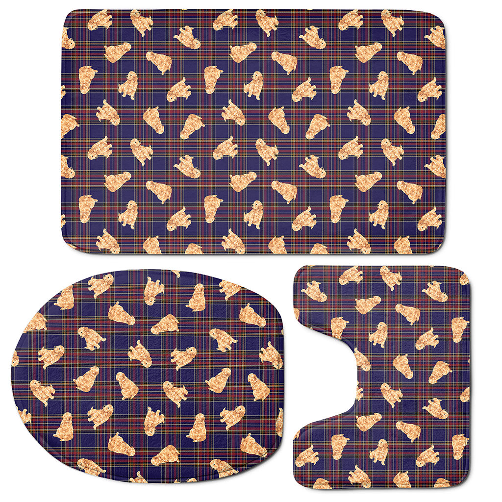 Golden Retriever Tartan Pattern Print 3 Piece Bath Mat Set