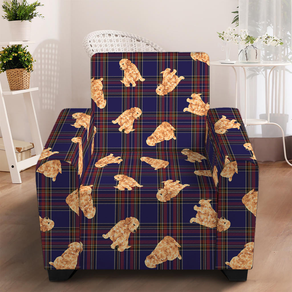 Golden Retriever Tartan Pattern Print Armchair Slipcover