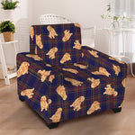 Golden Retriever Tartan Pattern Print Armchair Slipcover