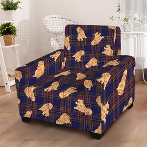 Golden Retriever Tartan Pattern Print Armchair Slipcover