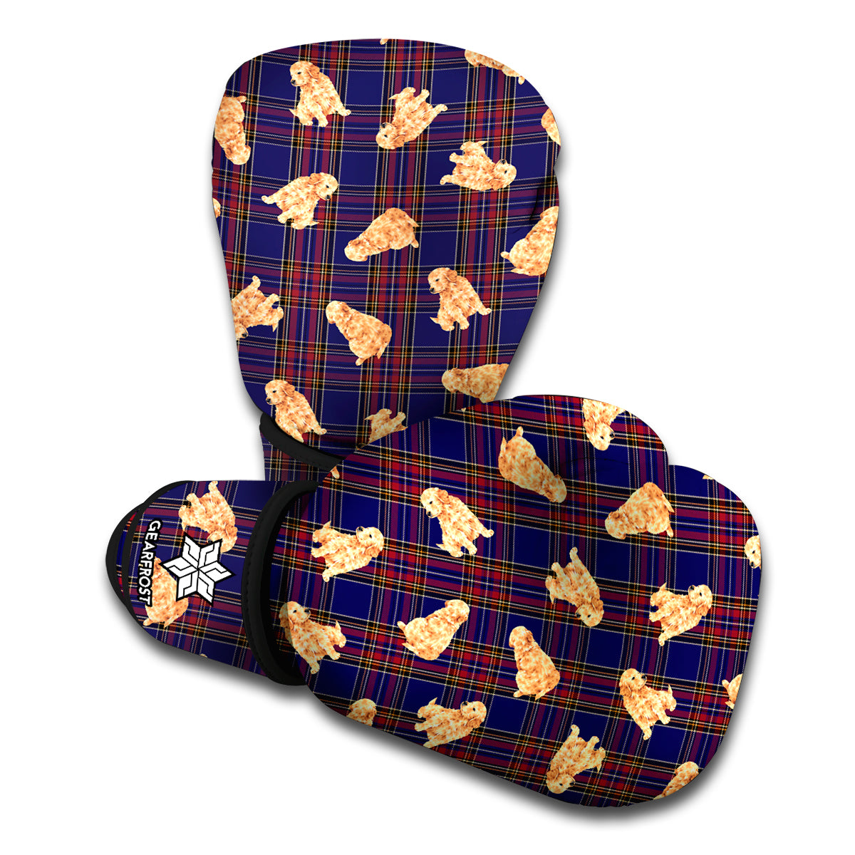 Golden Retriever Tartan Pattern Print Boxing Gloves