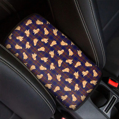 Golden Retriever Tartan Pattern Print Car Center Console Cover
