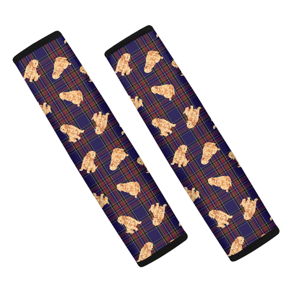 Golden Retriever Tartan Pattern Print Car Seat Belt Covers