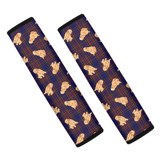 Golden Retriever Tartan Pattern Print Car Seat Belt Covers