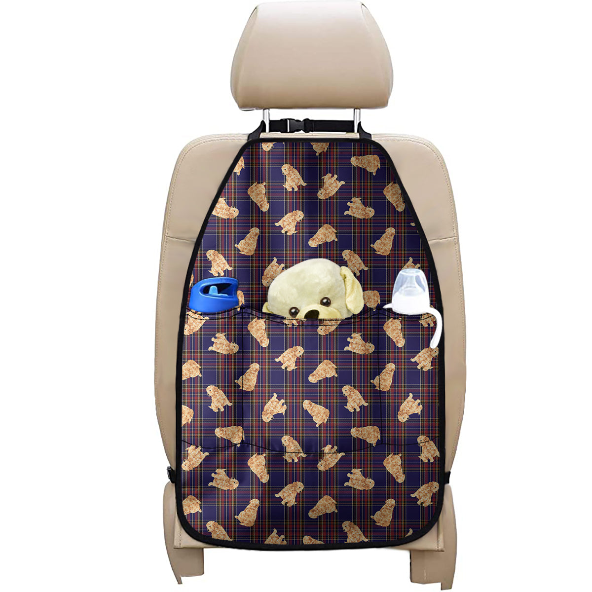 Golden Retriever Tartan Pattern Print Car Seat Organizers