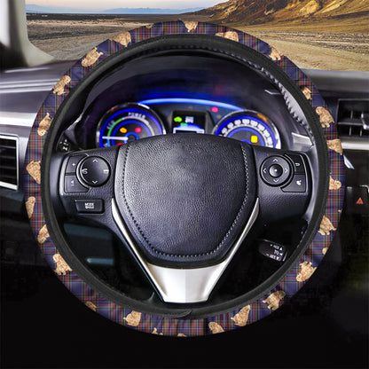 Golden Retriever Tartan Pattern Print Car Steering Wheel Cover