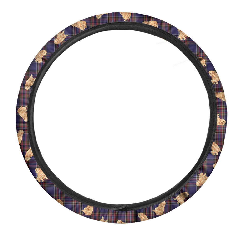 Golden Retriever Tartan Pattern Print Car Steering Wheel Cover
