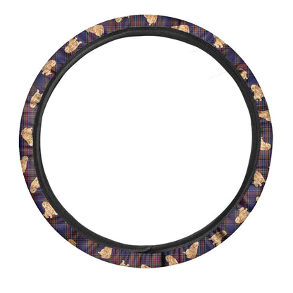 Golden Retriever Tartan Pattern Print Car Steering Wheel Cover
